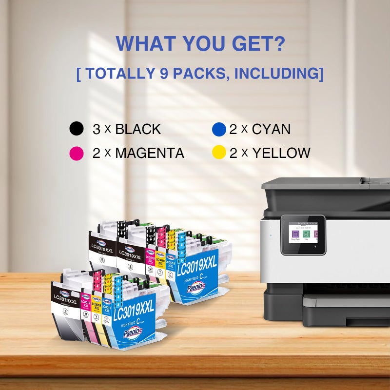Paeolos LC3019XXL Ink Cartridges Replacement for Brother LC3019 XXL Ink Cartridges for Brother MFC-J5330DW MFC-J6530DW MFC-J6930DW MFC-J6730DW Printers (9-Pack, 3BK/2C/2M/2Y) - Image 5